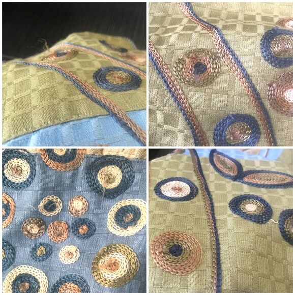 Indigo Moon Jacket Women L Blue Green Patchwork Embroidered Lined VTG Boho Artsy - Picture 10 of 14